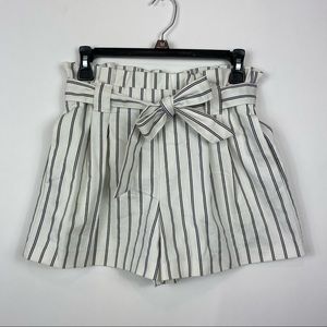 Zara TRF Collection Size Small Pleated Belted Paper Bag Shorts White Striped